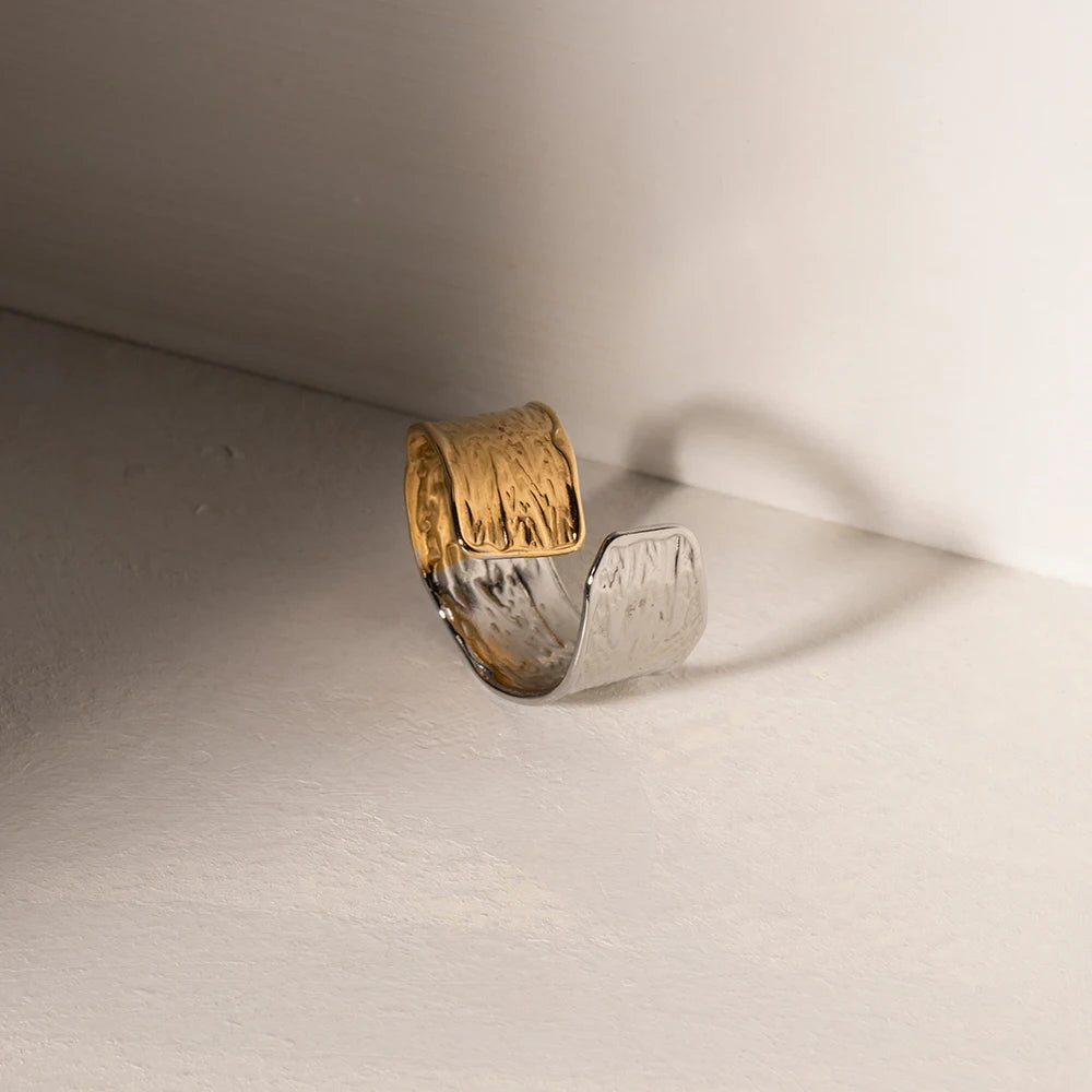 Mode geplooide roestvrijstalen openingsring statement metalen diverse kleuren geometrische ring bague acier inoxydable feest cadeau