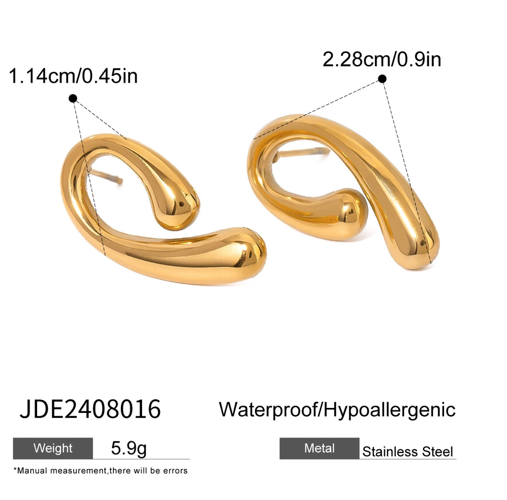 Minimalistisk 18K forgyldt rustfrit stål blank vanddråbe komma uregelmæssige øreringe kvinder daglige trendy charmsmykker