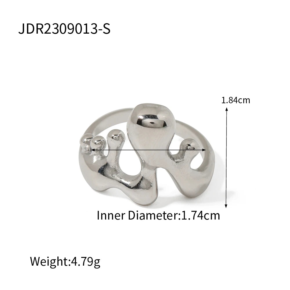 Edelstahl Unregelmäßiger Geometrischer Flüssiger Schmelz Offener Ring 18K Gold PVD Beschichtet Glatt Trendiger Modischer Charme Ring Für Frauen