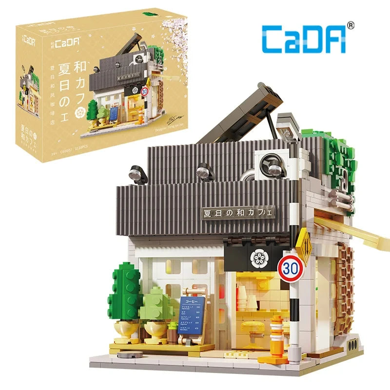 Cada LED City Japanese Street View Bricks Shop LED Japanese Steamed Bun House Architecture Building Blocks Summer Cafe Toys