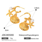 Summer 18K Gold Plated Sea Ocean Series Vintage Gold Starfish Shell Earrings Stainless Steel Statement Waterproof Jewelry