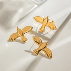 Minimalistische 18k vergoldete glatte Friedens-Taube offener Ring Ohrstecker aus Edelstahl für Damen, rostfrei, exquisite Schmuckstücke Bijoux