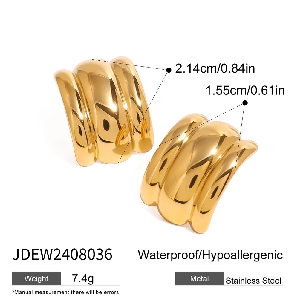 Orecchini alla moda semplici lucidi concavi e convessi in metallo intrecciato in acciaio inossidabile placcati oro 18K gioielli charm quotidiani da donna