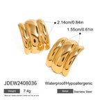 Orecchini alla moda semplici lucidi concavi e convessi in metallo intrecciato in acciaio inossidabile placcati oro 18K gioielli charm quotidiani da donna