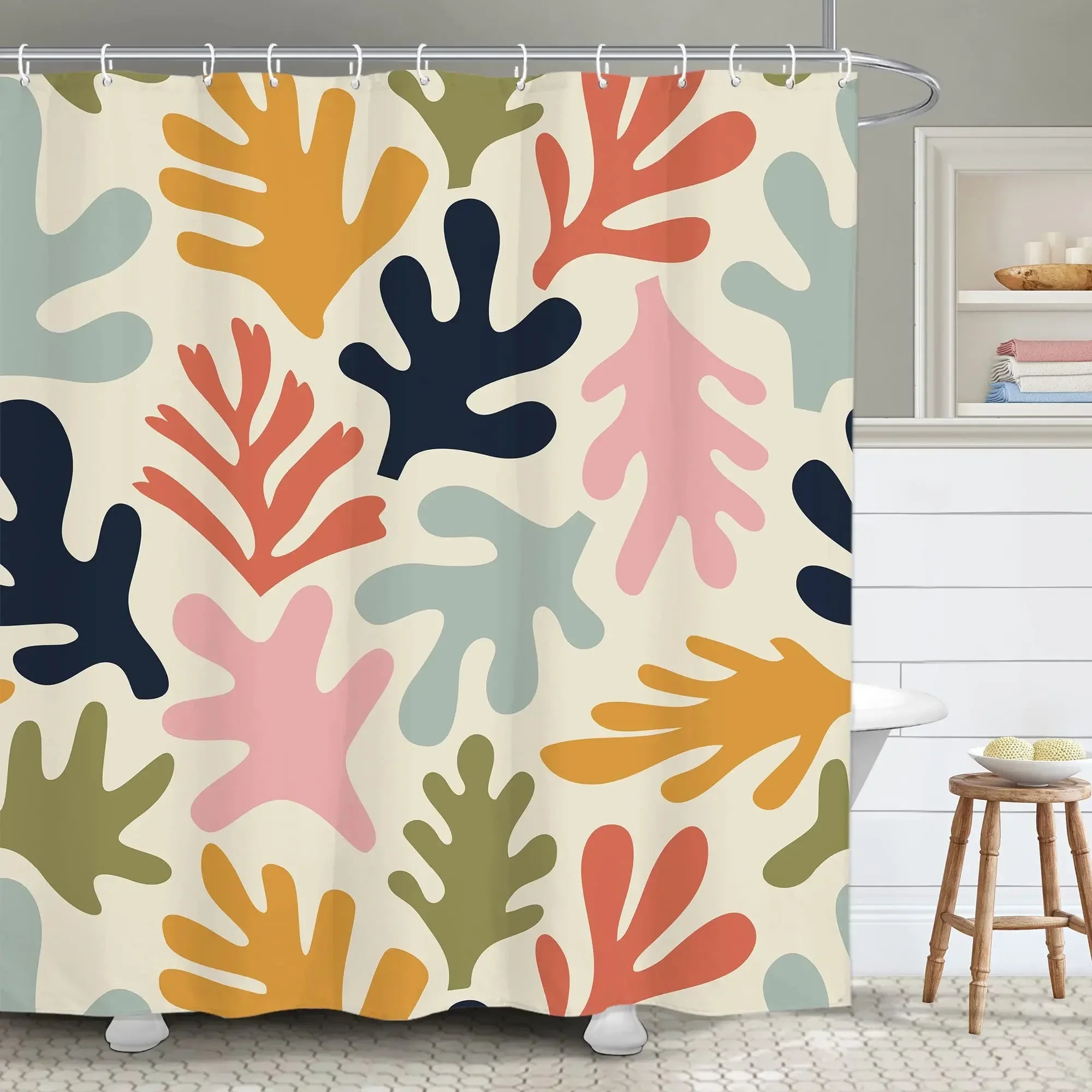 Colorful Flower Shower Curtain, Matisse Flower Danish Pastel Flower Abstract Mid-Century Minimalist Bohemian Bathroom Decoration