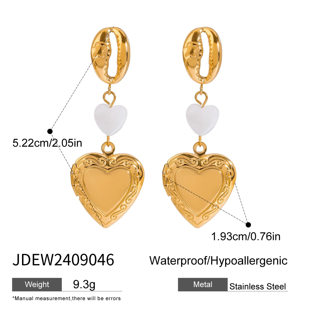 18k Gold Plated Conch Shell Love Heart Photo Box Eardrops Earring Stainless Steel Women Rust Proof Gala Gift Jewelry