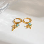 Zora Ocean Style Charm Drop Earrings Gold Plated Stainless Steel Conch Starfish Imitation Pearl Crystal Waterproof Jewelry