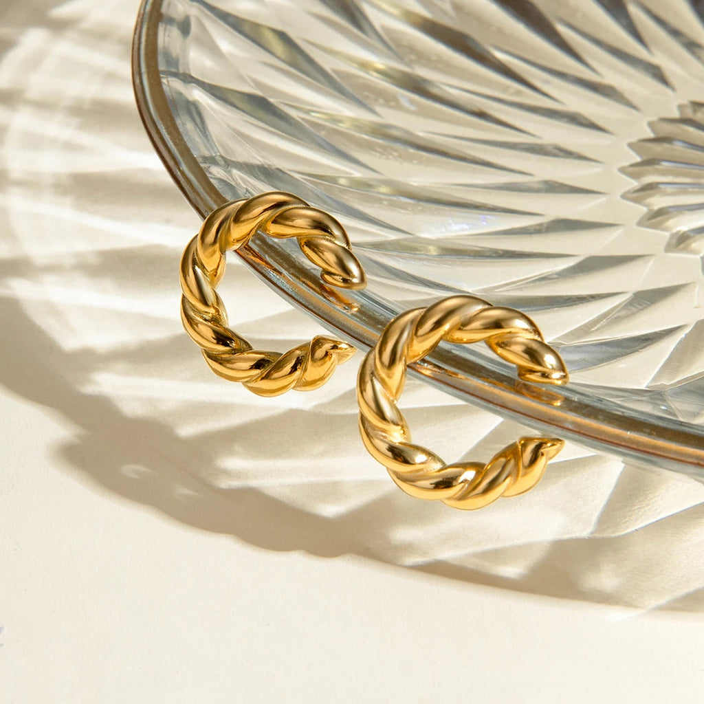 18k Goud Vergulde Roestvrijstalen Fijne Gladde Koordvormige Ronde Oorklem Dames Charmante Waterdichte Statement Sieraden