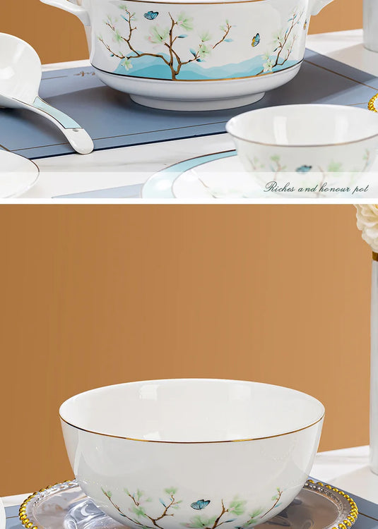 Jingdezhen New Chinese Ceramic Bowls, Dishes, Bone Porcelain Tableware, Bowls, Chopsticks Set, Household Use