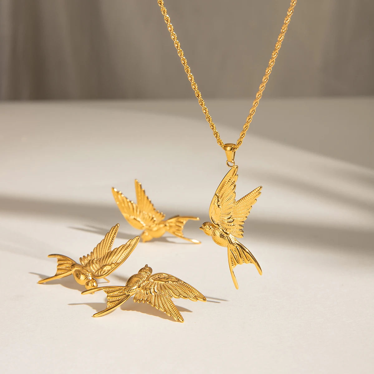 18K rustfrit stål Stilfuld Vintage Peace Dove Design Øreringe Ringe Halskæder Kvinder Trendy Charm Metal Chic Statement Smykker