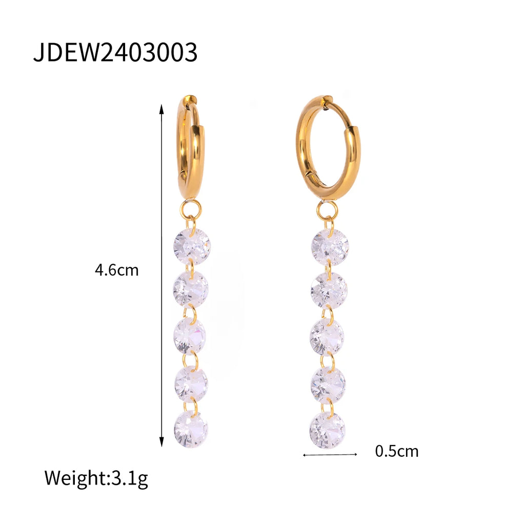 Edelstahl 18K Minimalistische geometrische rostfreie Fransenohrringe mit Zirkon besetzt, temperamentsfreier Charmschmuck für Frauen