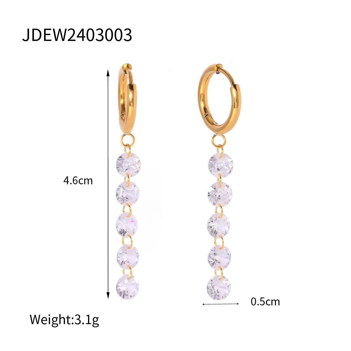 Edelstahl 18K Minimalistische geometrische rostfreie Fransenohrringe mit Zirkon besetzt, temperamentsfreier Charmschmuck für Frauen