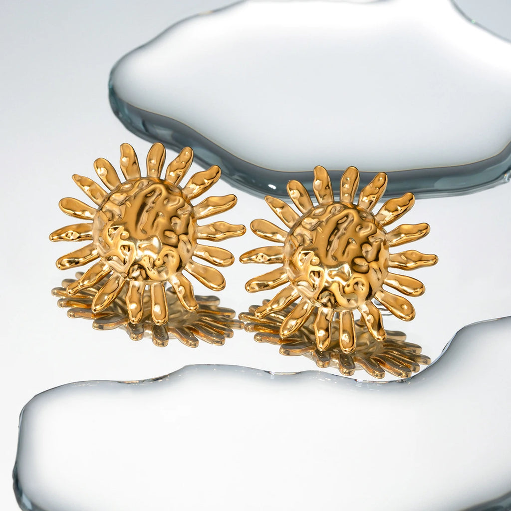 18k guldbelagt rustfrit stål turkis indlæg Solsikkeformede dangle øreringe Stilfulde trendy vandtætte smykker til kvinder