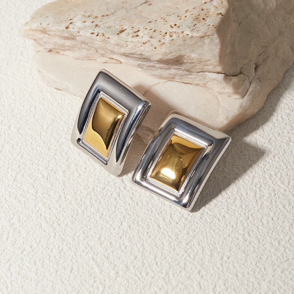 Rustfrit stål 18k forgyldt Vintage Geometrisk Farve Matchende Øreringe Sæt Kvinder Temperament Mode Charm Smykker Fest