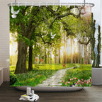 پرده دوش ضدآب چاپ منظره گل فضای باز پلی‌استر 3D نمای خیابان باغ دکوراسیون منزل