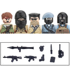 City Accessories MOC Villain Gangster Figures Building Block Modern Soldier Mask Helmet Guns Bazooka Military Weapon Bricks Toys