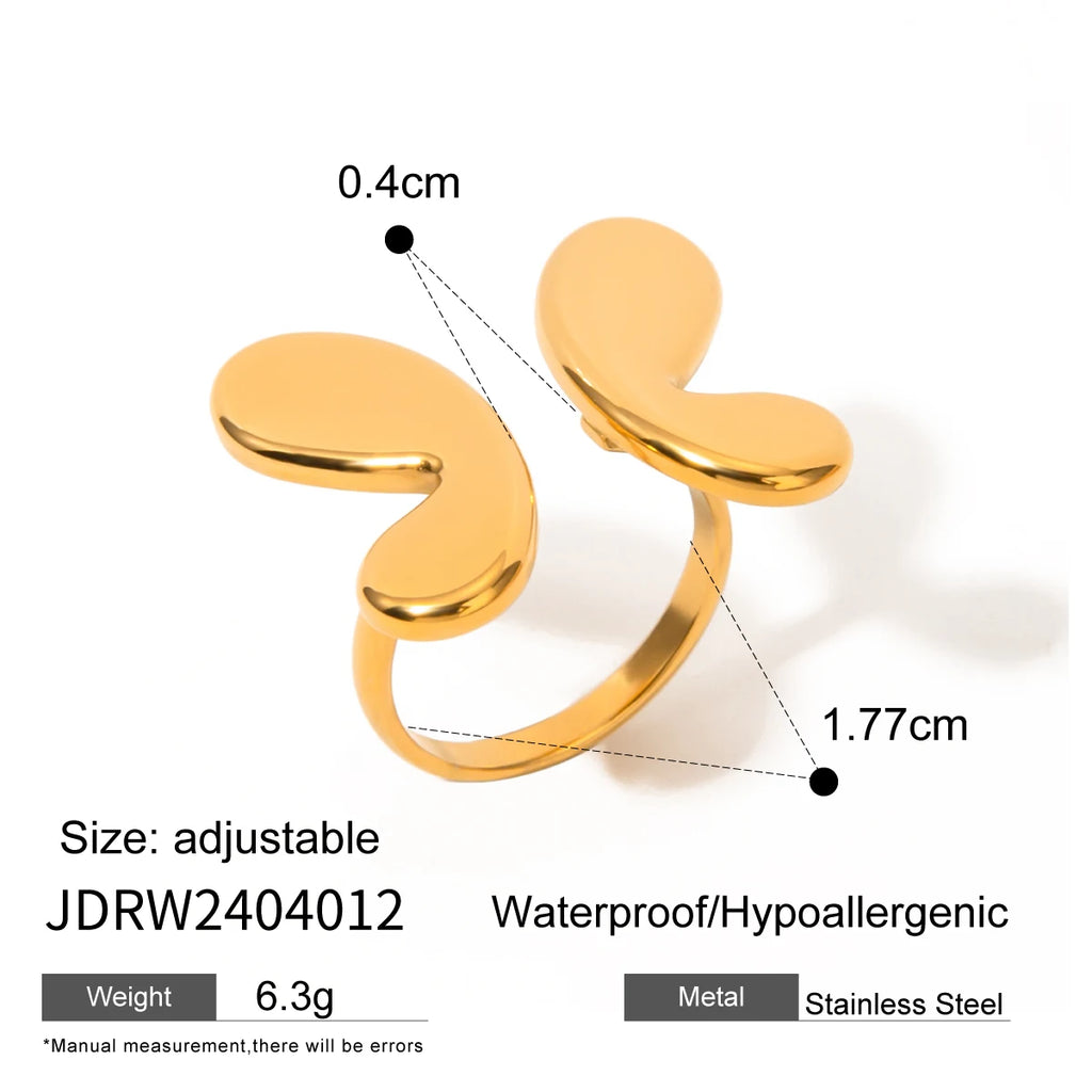 Vintage Stainless Steel 18K PVD Plated Smooth Butterfly Waterproof Charm Opening Ring High Quality Women Statement Jewelry