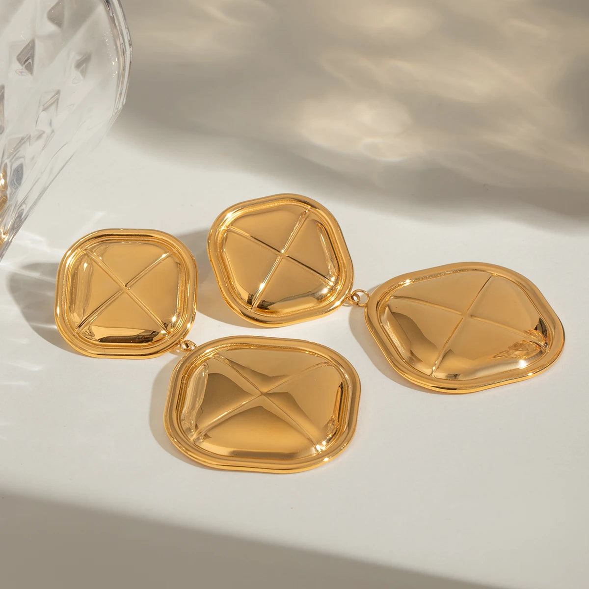 18K forgyldt rustfrit stål Glat brød Firkantede Buttede Øreringe Kvinder Charms Metal Tekstur Vandtæt Smykker Gala Gave
