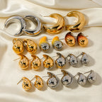 Vanddråbe i rustfrit stål Håndemaljerede, hule øreringe i mode, personlig guldfarve tekstur, vandtætte smykker