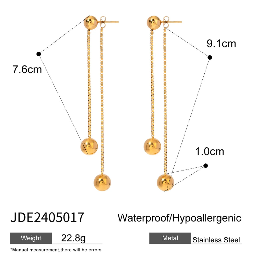 Vandtæt metal tekstur rustfrit stål kæde rund stål perle øreringe 18K guldbelagt charme mode smykker Bijoux Femme