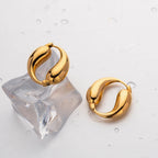 Vintage Metal Textured 18k Plated Gold Stainless Steel O-shaped Pendant Two Water Drop Earrings Personality Charm Jewelry Women