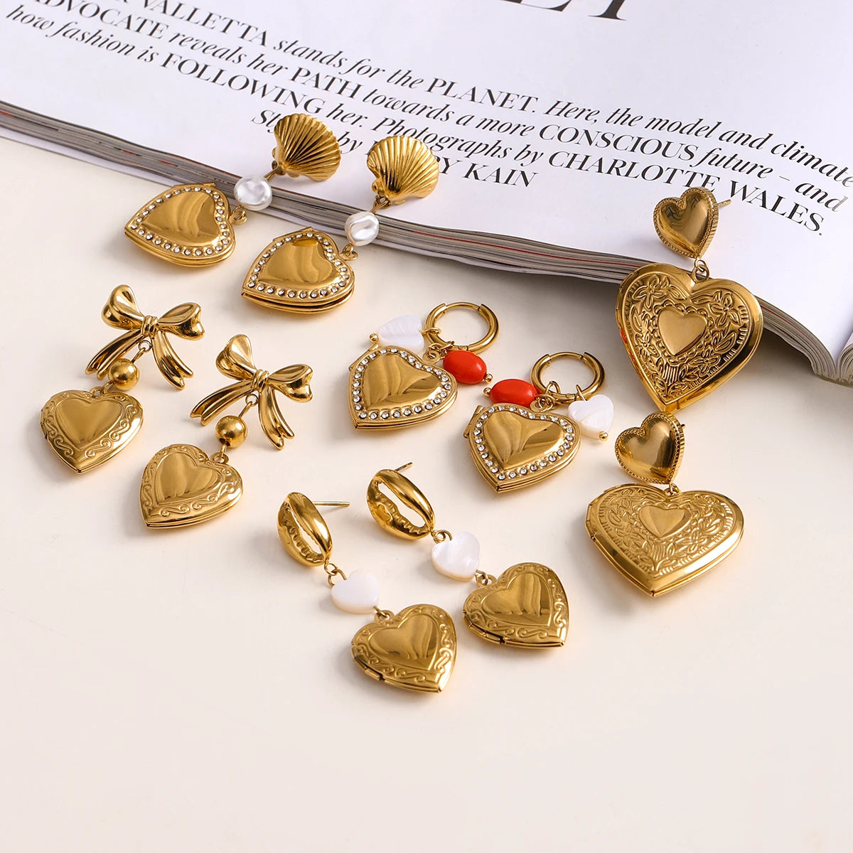 18k Gold Plated Conch Shell Love Heart Photo Box Eardrops Earring Stainless Steel Women Rust Proof Gala Gift Jewelry