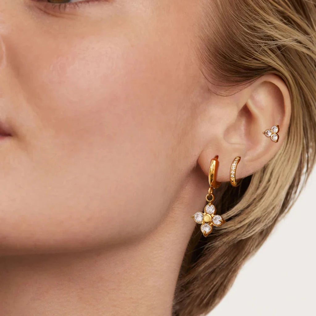 3 par pr. kort rustfrit stål hvid zirkon firespidsede stjerne øreringe 18K PVD belagte anti-allergiske rustsikre smykker