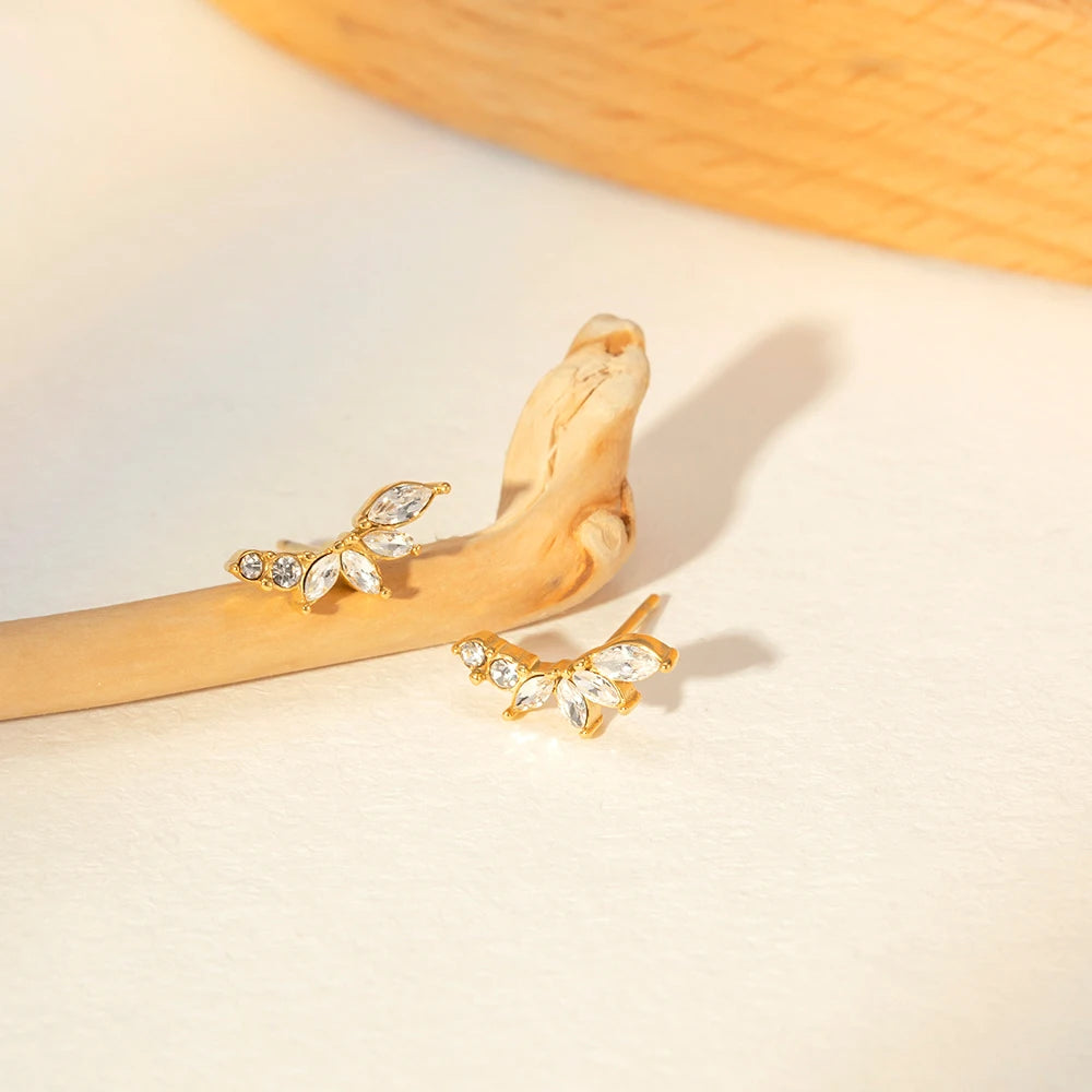 18 K Plated Stainless Steel Flower Earrings Inlay Zircon Metal Golden Charm Summer Jewelry Waterproof Accessories Bijoux Femme - Grand Goldman
