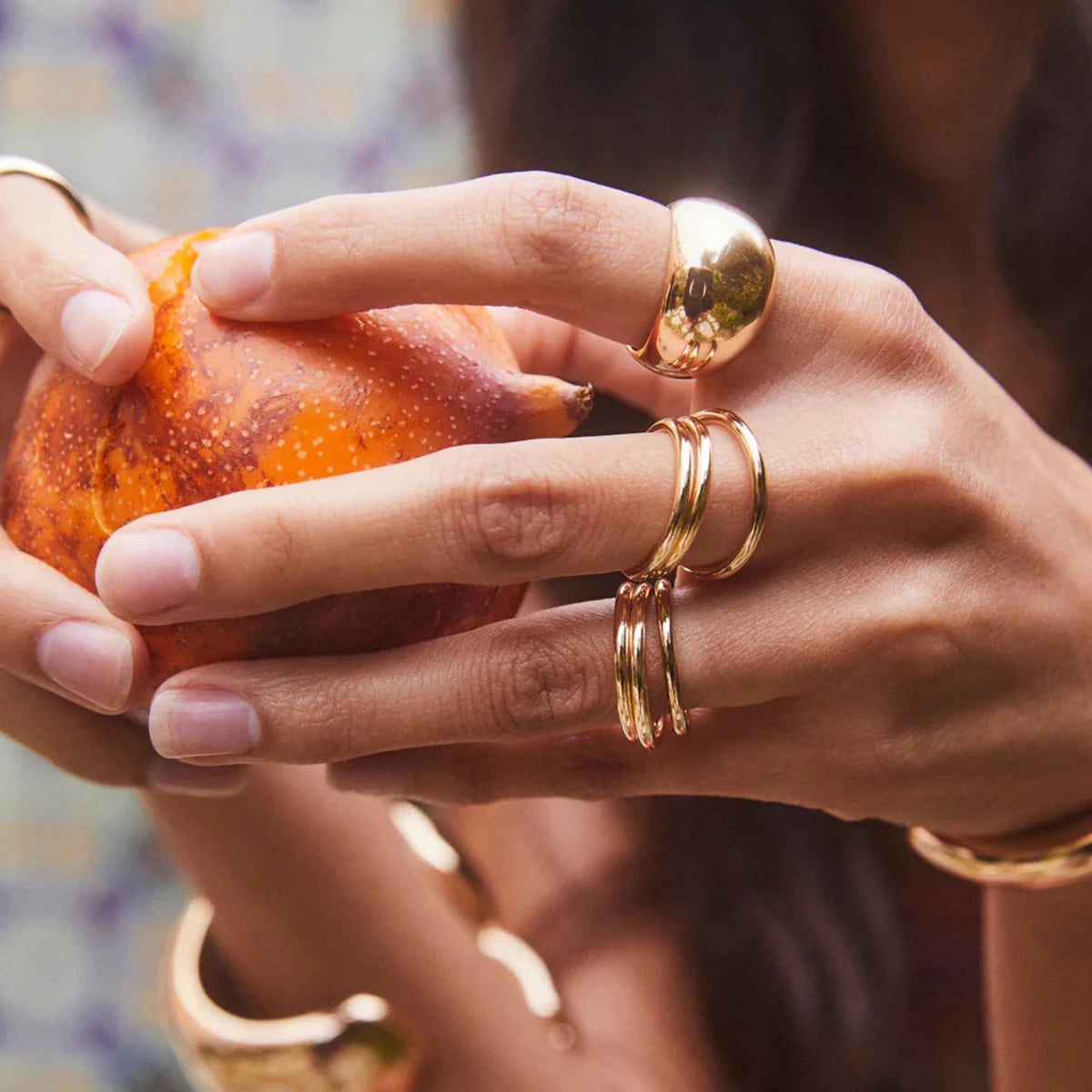 18K Gold Plated Stainless Steel Set of Three Rose Gold Circle Ring Size 7 Women Anti Allergic Metal Statement Jewelry