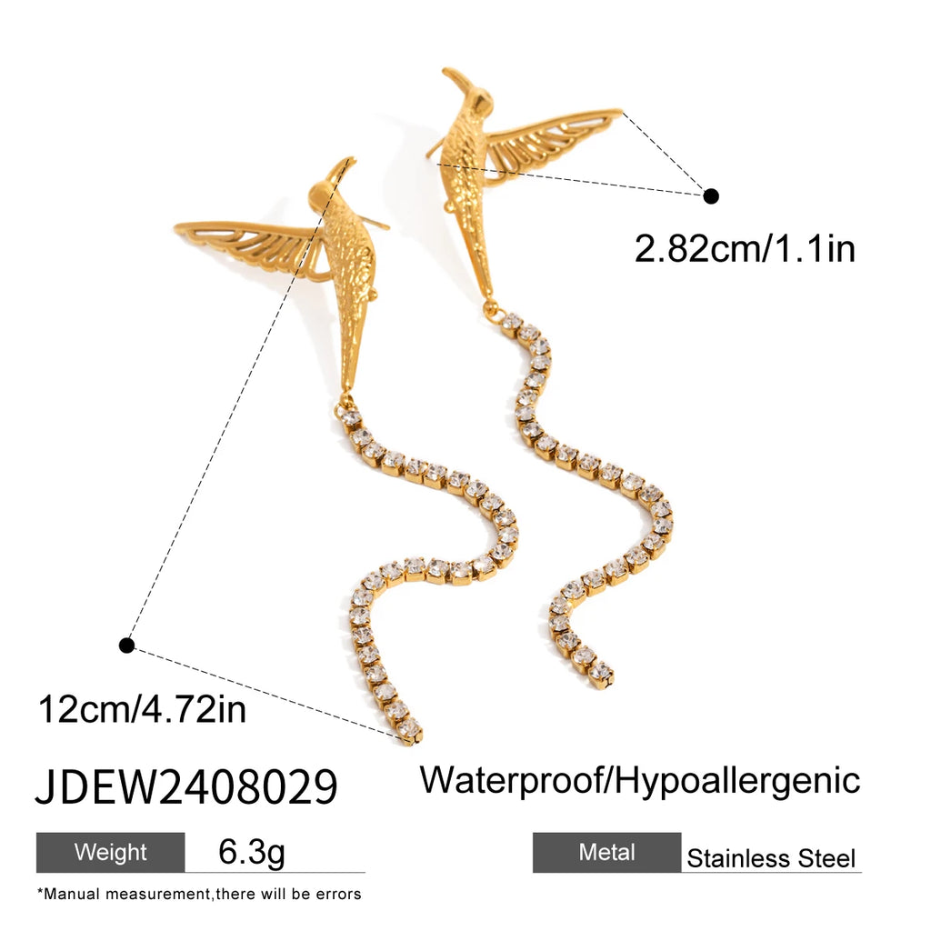 Peace Dove Retro Bird Tassel Earrings Brooch 18K PVD Plated Women Stainless Steel Anti Allergic Rust Proof Stylish Jewelry