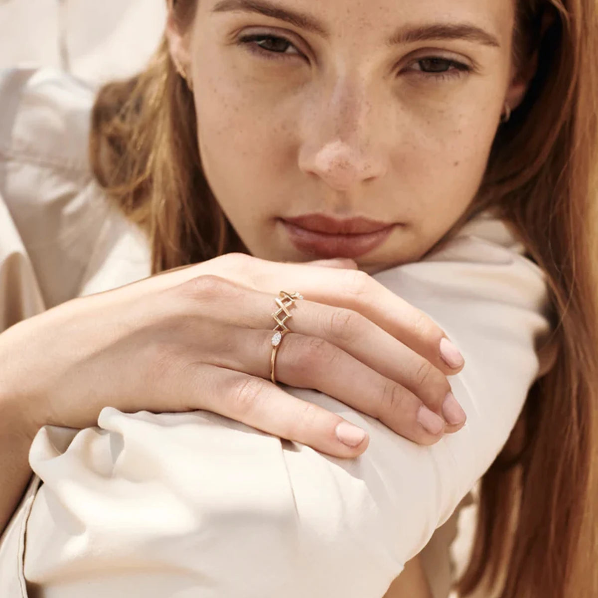 18k vergoldeter, rostfreier, geometrischer Edelstahl-Rhombus-Öffnungs-verstellbarer Ring-Anhänger, Statement, antiallergischer Schmuck