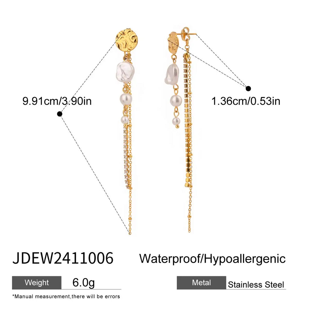 18k Gold Plated Stainless Steel Elegant White Zircon Claw Chain Circular Tassel Earring Women Prevent Allergy Gala Gift