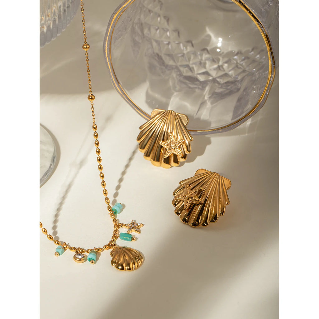 18K PVD-belagt rustfrit stål Simple Shell Sticky Starfish Stud øreringe Vandtætte højkvalitets attraktive kvinders smykker