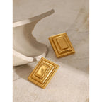 18K PVD Plated Fashion Vintage Rectangle Triple Layered Earrings Stainless Steel Women Prevent Allergy Trendy Daily Jewelry