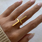 18K PVD minimalistischer rostfreier Edelstahl, übertriebener geometrischer offener Ring, Damen, stilvoll, täglich, anti-allergischer Schmuck