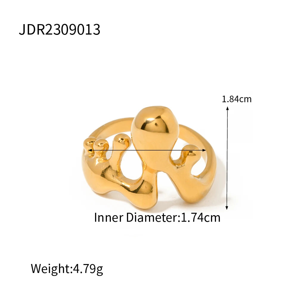 Edelstahl Unregelmäßiger Geometrischer Flüssiger Schmelz Offener Ring 18K Gold PVD Beschichtet Glatt Trendiger Modischer Charme Ring Für Frauen