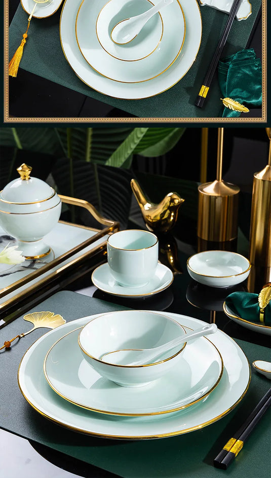 Jingdezhen tableware set, hotel tableware, dishes, gifts, handmade gilt edged dining plates, household dining plates