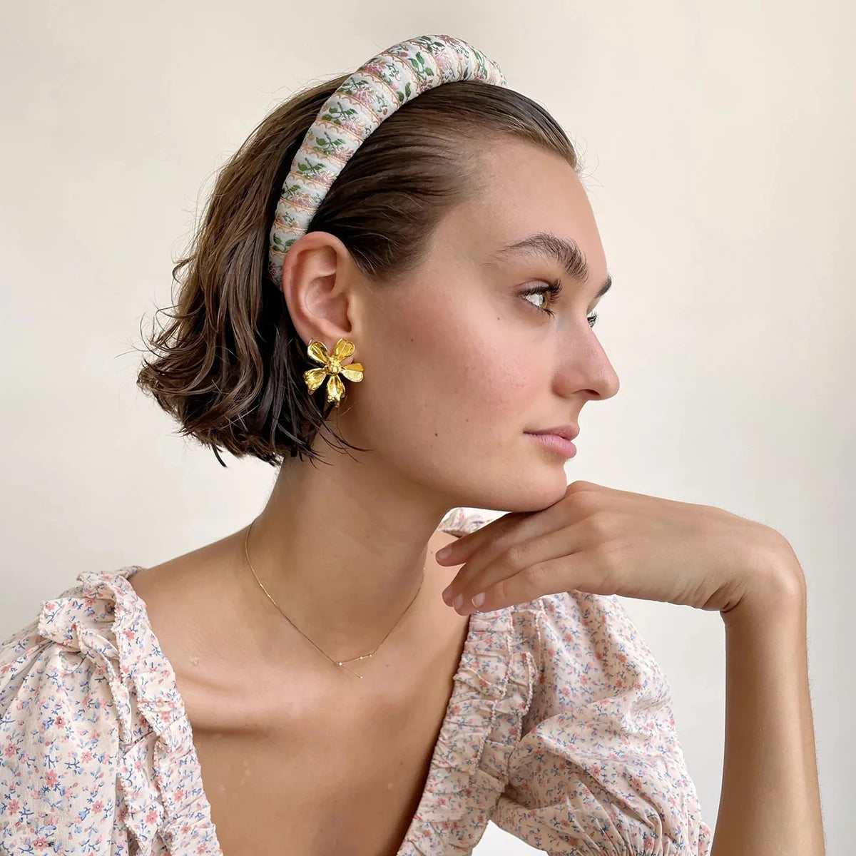 18K Gold Plated Stainless Steel Ribbed Flower Opening Ring Earrings Women Charms Metal Texture Waterproof Jewelry Gala Gift