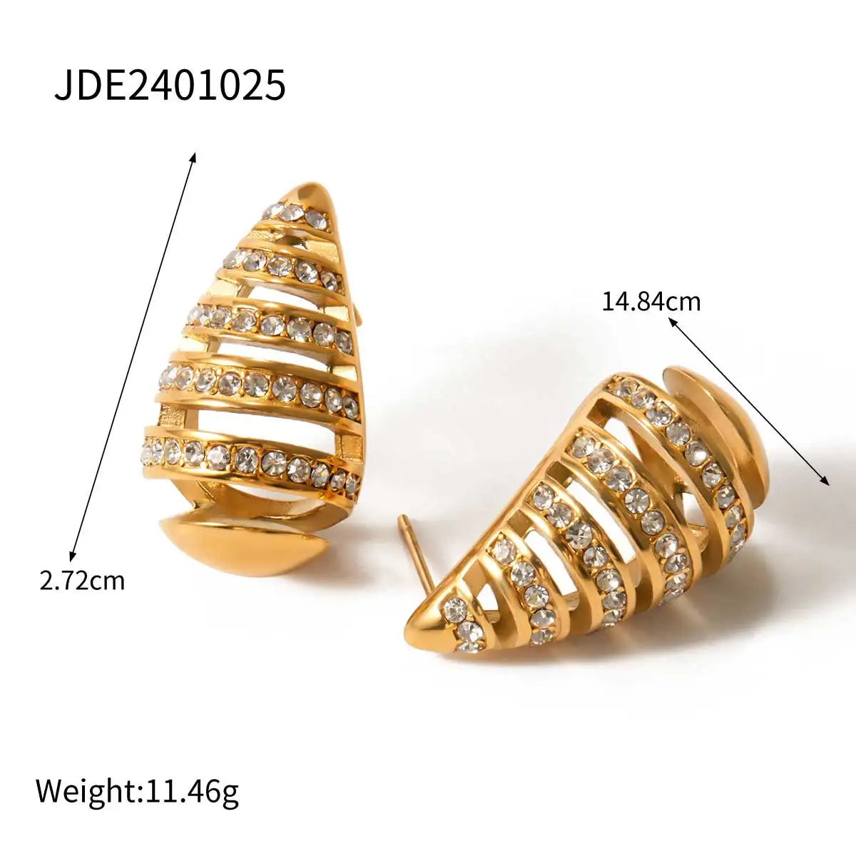 ステンレススチール 18k ゴールドメッキ ミニマリスト ストライエーテッド ホロー ウォータードロップ イヤリング インレイ ラインストーン ステートメント トレンディ ヨーロピアン ジュエリー
