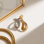 Gold Silber Farblich Passender Gewindering Unregelmäßiger Offener Ring 18K PVD Beschichtet Damen Anti-Allergisch Metall Charm Täglicher Schmuck