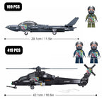 Sluban Military Series WW2 WZ-10S Armed Helicopter J20BS Stealth Fighter Jet Pilots Model Building Blocks Toy for Boy Kids Gift