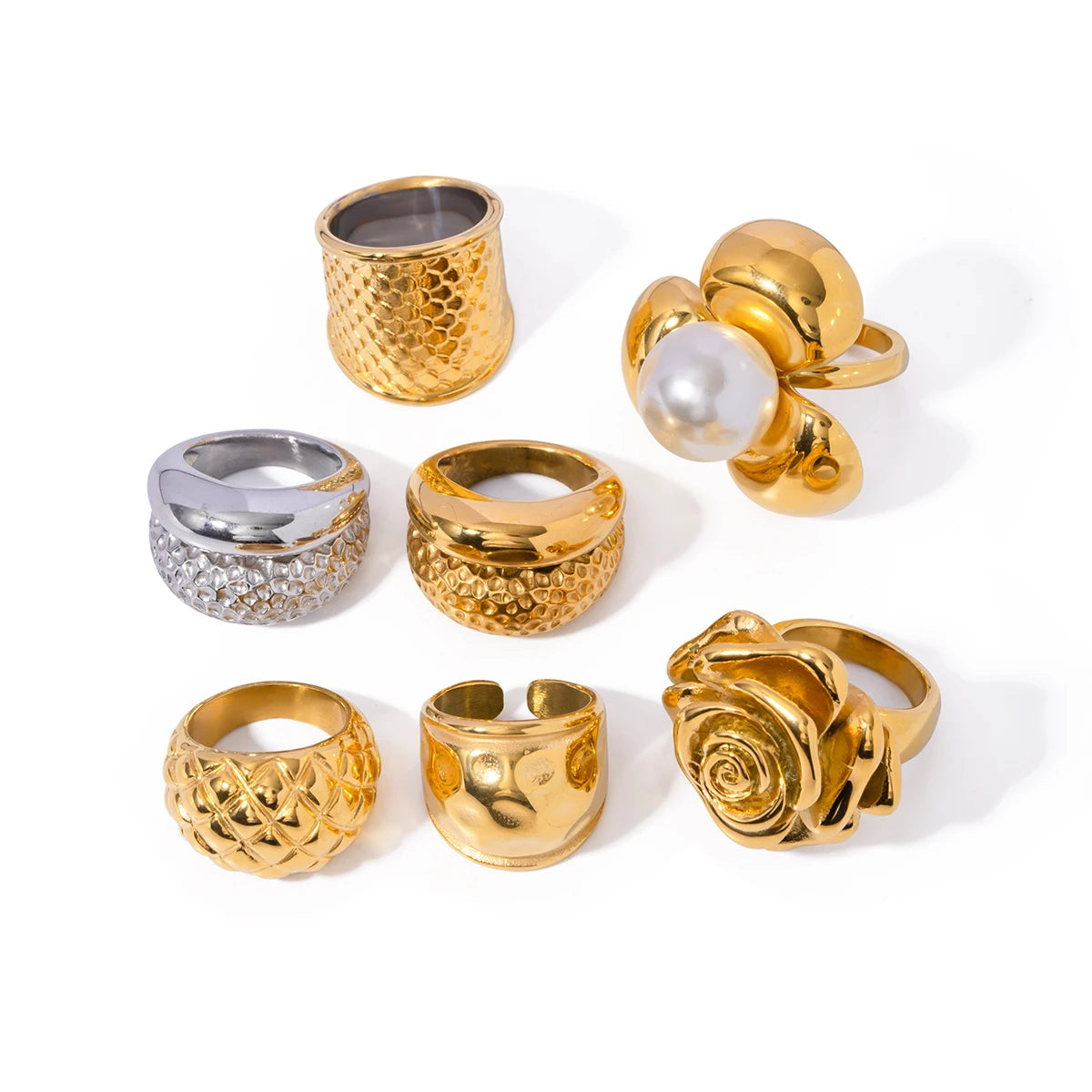 Bague/Clous d'oreilles géométriques tendance plaqués or 18 carats en acier inoxydable Série bijoux classique Bijoux charmants Cadeau de gala