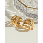 18K Stainless Steel Irregular Vintage Hammer Grain Twist Earrings Waterproof Creative Modern Jewelry Women Bijoux Gift