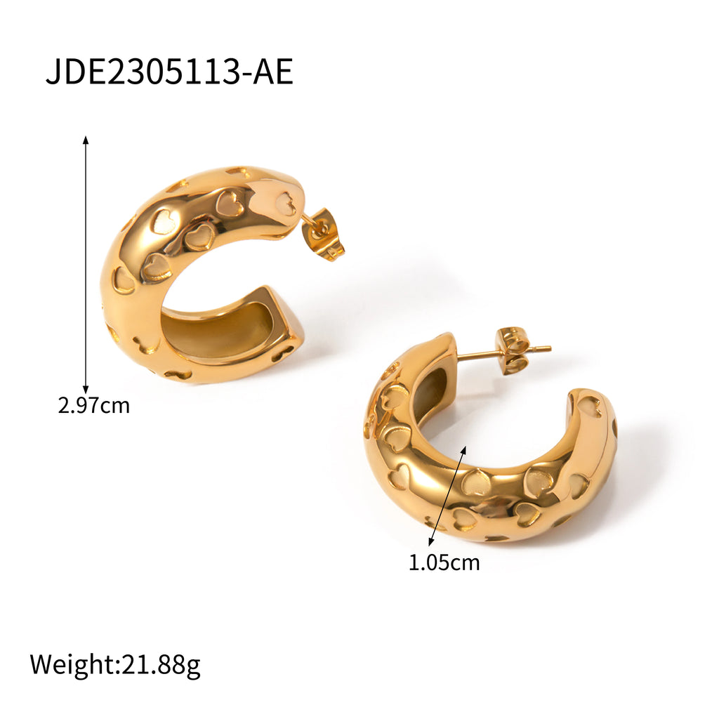 Stilfuldt unikt kærlighedshjerte hult C-formet ørering rustfrit stål 18k forgyldt kvinder anti allergisk metal karakteristiske smykker