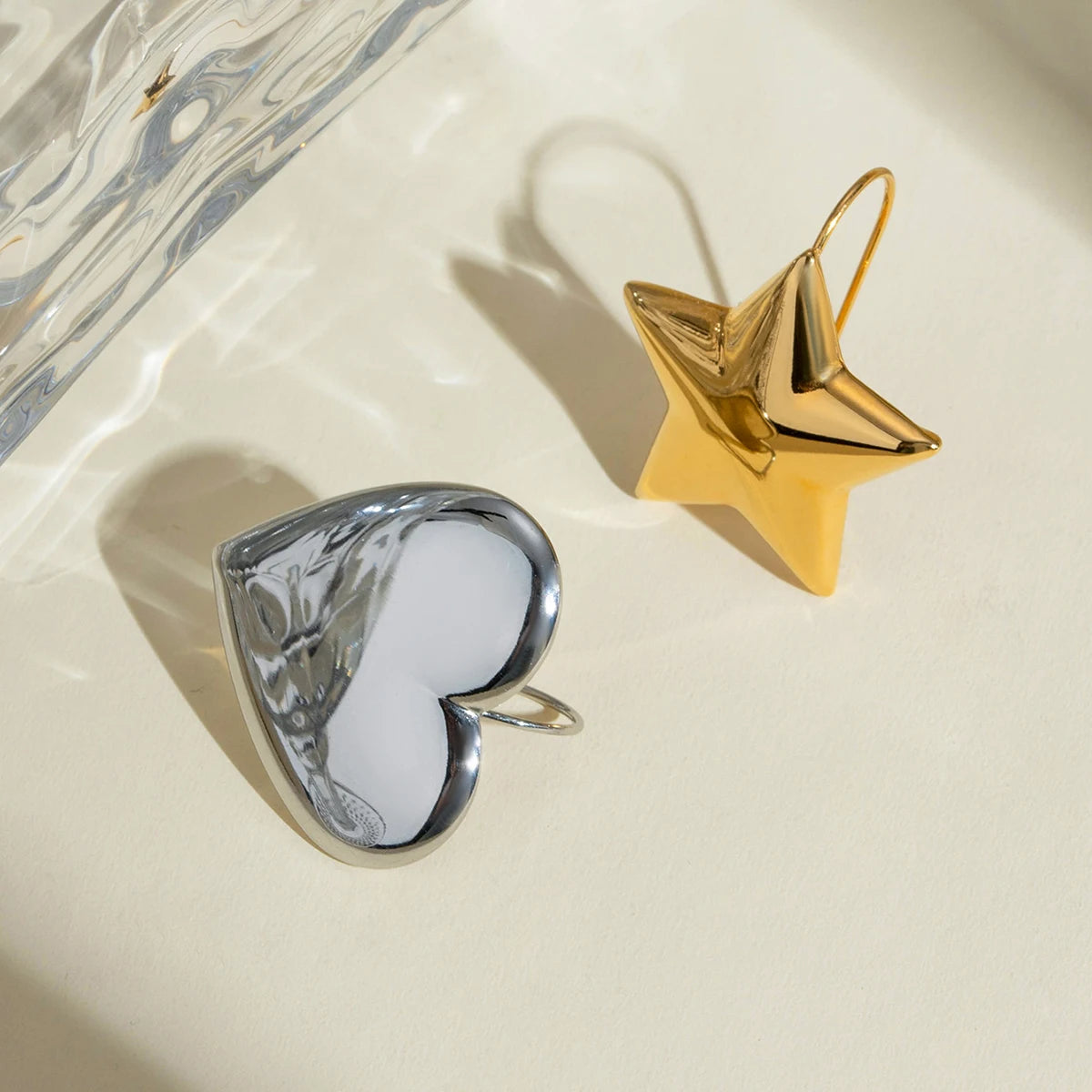 Creative Stainless Steel Gold Silver Matching Love Heart Five-pointed Star Earring Women Charm 18K PVD Plated Waterproof Jewelry