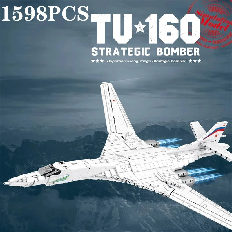 1598PCS Military Tu-160 Bomber Model Building Blocks Air Force Aircraft Fighter Bricks Toys Creative Desktop Ornaments Kids Gift