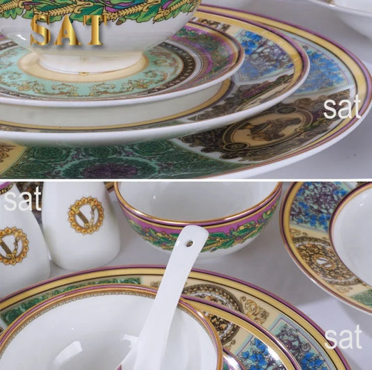 Family Tableware Set Western Food Plate Bowl Coffee Set Hot Sale of European Color Bone China Dinnerware Sets CLASSIC Giveaways