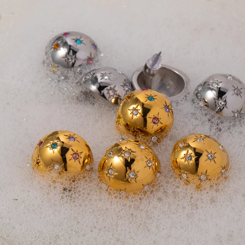 18k forgyldte delikat rustfrit stål stjernehalvkugle øreringe Indlæg Rhinestone Light Hyggelig Rustfast Bijoux Femme Gallagave