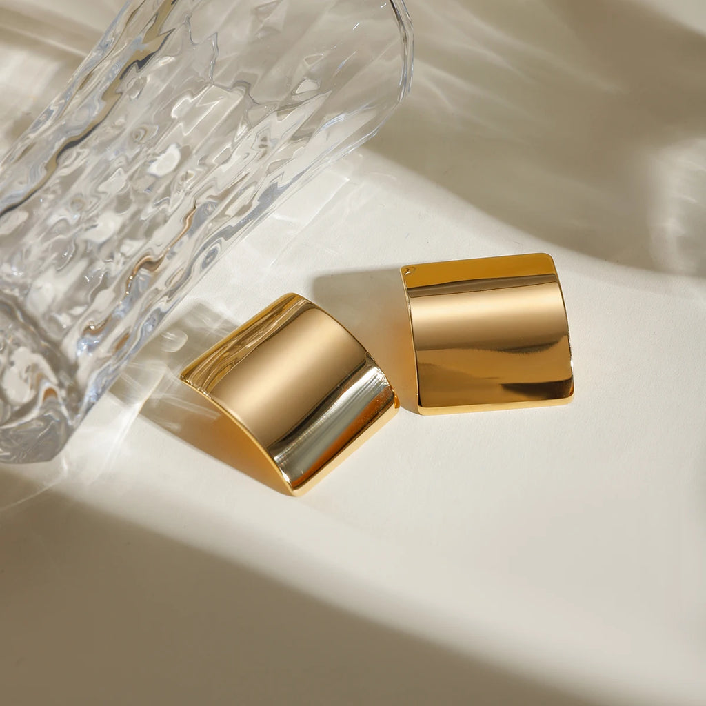 18K PVD-belagt rustfrit stål minimalistisk almindelig rektangulære hævede øreringe Vandtætte attraktive smykker af høj kvalitet