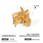 18k vergoldeter, stilvoller, einzigartiger, einfacher Seestern-Muschel-Öffnungsring aus Edelstahl für Frauen, antiallergisch, wasserdicht, Schmuck